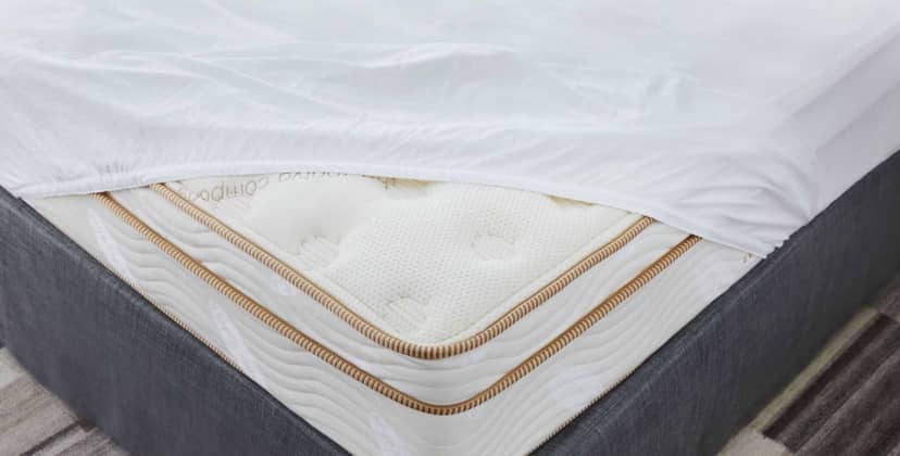 Close up product page image of the Saatva Mattress Protector